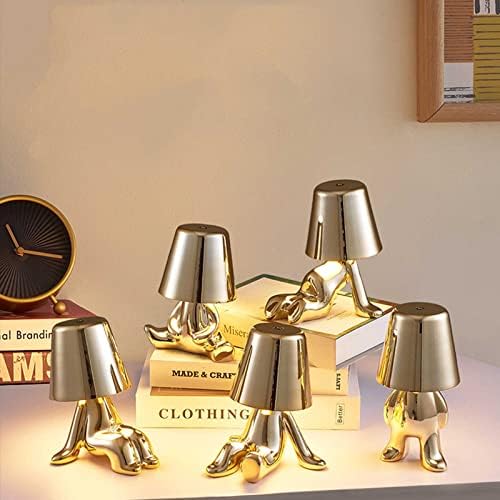 מנורה שולחן שולחן מוזהב קטן של הוגה, אנשי זהב חמודים מנורת שולחן LED, פסל שולחן הובלה פסל הובלה עם נמל USB,