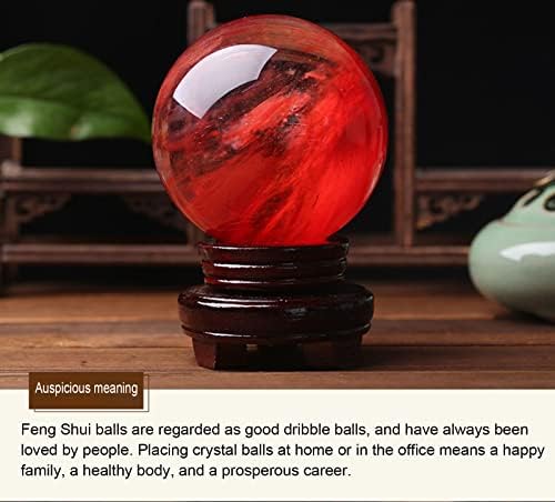 כדור גביש אדום של Goobix עם מעמד, כדור קריסטל טבעי נמס אבן חן קריסטל לקריסטל למדיטציה, ריפוי, כדור דילנציה,