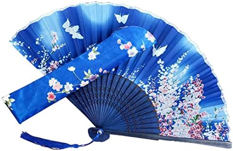 מאוורר מתקפל אטונגהם נשים מעריצות משי מתקפלות משי עם מסגרת במבוק מאווררי פרחים כחולים עם מתנת פרפר מאוורר מתנה