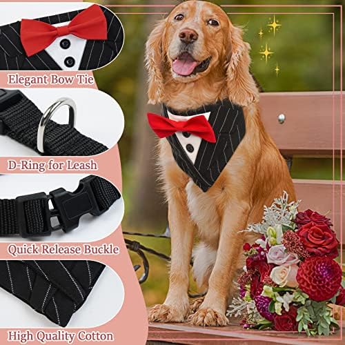IECOII כלב טוקסידו בנדנה, לבוש חתונה רשמי לכלב בינונית בינונית כלב גדול, שחור כלב חיית מחמד צווארון טוקס עם עניבת