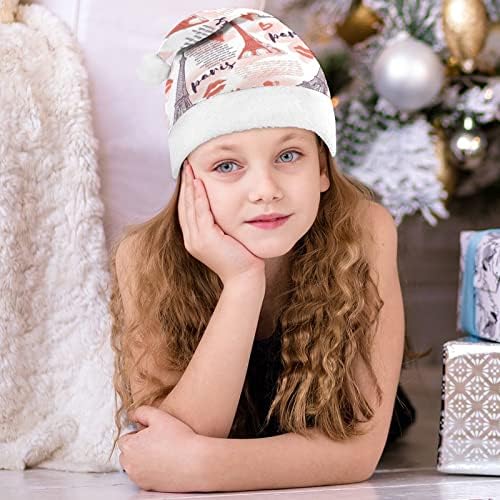 פריז אייפל מגדל נשיקות לבבות חג המולד כובעי סנטה כובע עבור חג המולד חג משפחה מודפס