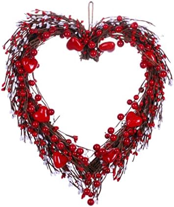 זר ויולטורגרדן של חג האהבה, זר בצורת לב 15 אינץ 'עם פירות יער לבנים אדומים לעיצוב פסטיבל החתונה