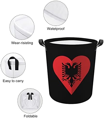 אלבניה שטוח לב דגל מתקפל סל כביסה סל כביסה עם ידיות כביסה סל בגדים מלוכלכים תיק עבור מכללת במעונות, משפחה