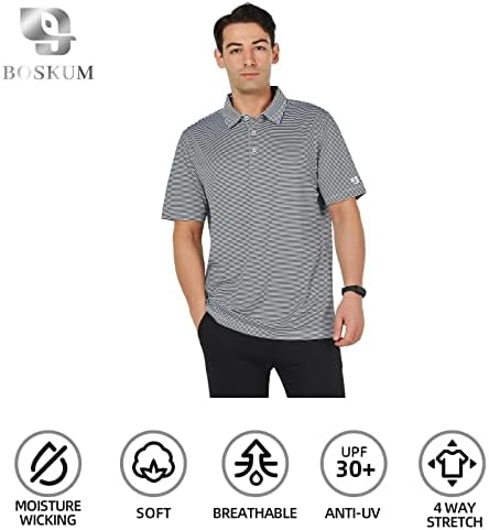 חולצות פולו לגברים שרוול קצר בכושר יבש מתאים ביצועים מפוספסים מזדמנים לחות לחולצות גולף אתלטיות