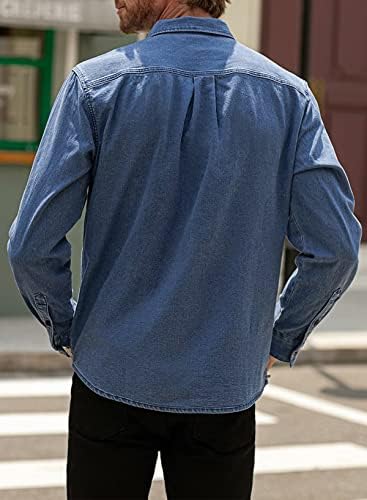 Astylish Mens רגיל מתאים לחולצת ג'ינס שרוול ארוך