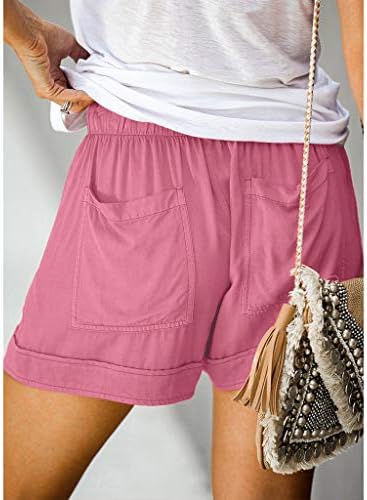 קיץ פרימיום מכנסי מתיחה מוצקים רכים מכנסיים המותניים המותניים מכנסיים קצרים בכיס נשים נוחות אלסטיות רופפות