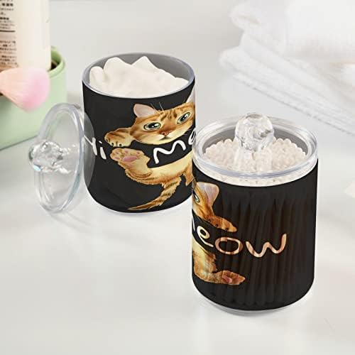 Alaza 2 Pack QTIP Holder Dispenser חתול חמוד תלוי על Hi Meow Meow Canisters Canister