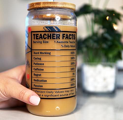 אישית מורה כוס אייס קפה זכוכית כוס-מושלם סוף שנת לימודים תלמיד הערכה תודה לך מתנה עם במבוק מכסה