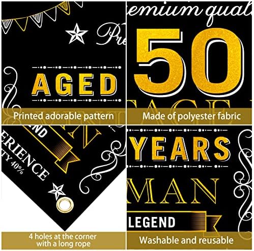 שמח 50 יום הולדת באנר קישוטים לגברים, שחור זהב בציר 50 יום הולדת רקע סימן ספקי צד, חמישים שנה