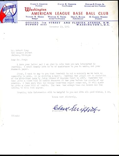 קלארק גריפית ' חתם על חתימת מכתב מודפס משנת 1951