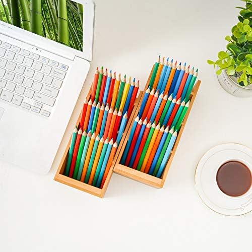 Marbrasse 2 PCS מחזיק עט במבוק לשולחן העבודה, מארגן שולחן כתיבה רב-פונקציונלי, מארגן עט לשולחן העבודה,
