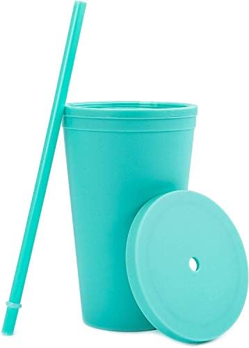 כוסות עם מכסים 16 אונקיות כוסות אקריליק צבעוניות עם מכסים וקשיות / כוסות בתפזורת פלסטיק מט קיר כפול עם מנקה קש