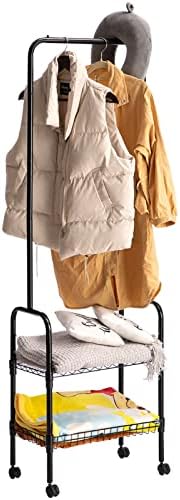 מאטיקו 2-ב-1 מתכת בגד מתלה עם בגדי קולב, 2 נדבך חוט מעיל אחסון מארגני כביסה מחזיקי עם 1 מתכת מדף