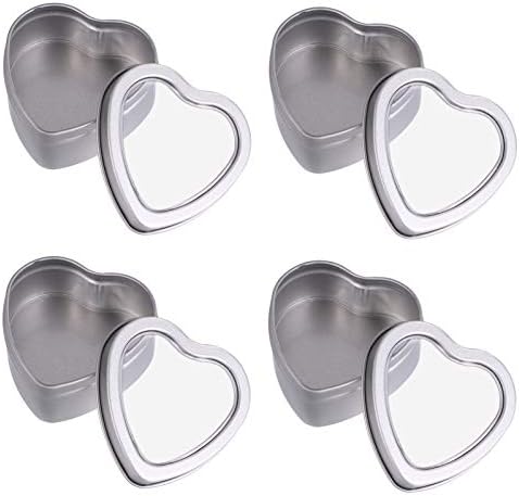 מיליסטן 12- חבילות פח פח בצורת לב, פחי פח מתכת ריקים בצורת לב עם מכסי חלון ברורים לייצור נרות,