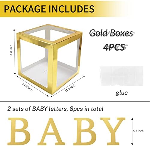 פרפול תינוק זהב קופסות עם אותיות עבור תינוק מקלחת, 4 יחידות לבן ברור בלון בלוק תיבת עם 8 אותיות עבור