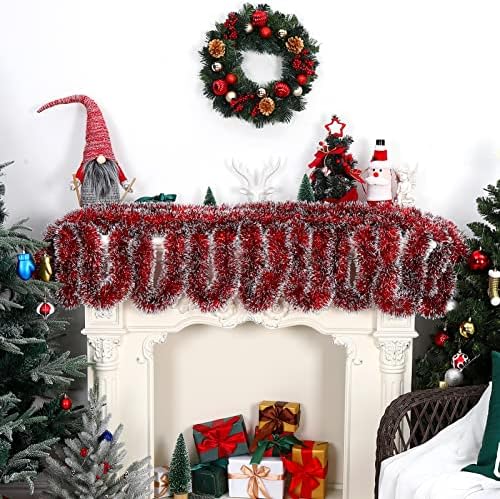 גרלנד טינסל חג המולד 33ft, עץ חג המולד אדום ציפוי טיפ טינסל גרלנד זרמים מתכתיים לחג המולד עיצוב עיצוב