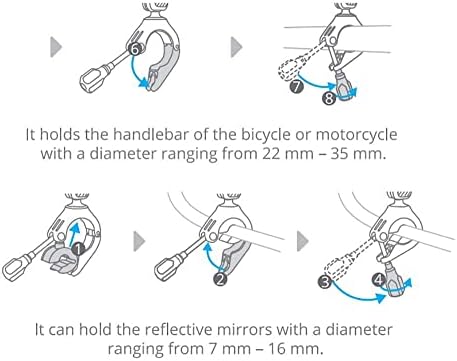 הרכבה על כידון אופנוע אופניים עם מתאם חוט 1/4 אינץ ', 0.87 עד 1.38 אינץ' או 0.27-0.63 אינץ 2,