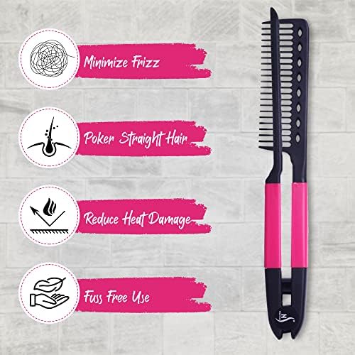מסרק יישור של Herstyler לשיער - מסרק ברזל שטוח לטרסים נהדרים מסרק מחליק שיער עם אחיזה יציבה - מסרק מחליק