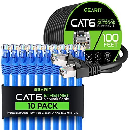 GEARIT 10 PACK 4FT CAT6 כבל Ethernet וכבל 100ft Cat6