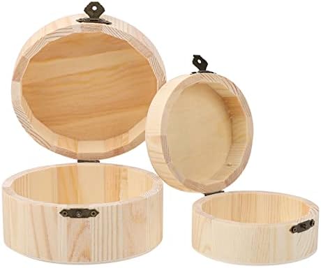קופסת עץ דויטול, קופסת עץ עם מכסה צירים, קופסת אחסון מעץ, קופסת תכשיטים, קופסאות עץ עגולות למלאכות DIY אחסון