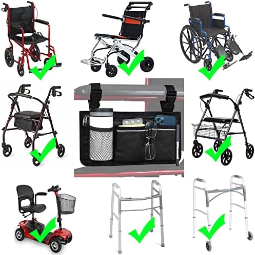 כיסא גלגלים צד ארגונית אחסון תיק משענת פאוץ עם כוס להחזיק ורצועה רעיוני, עבור רוב כסאות גלגלים,
