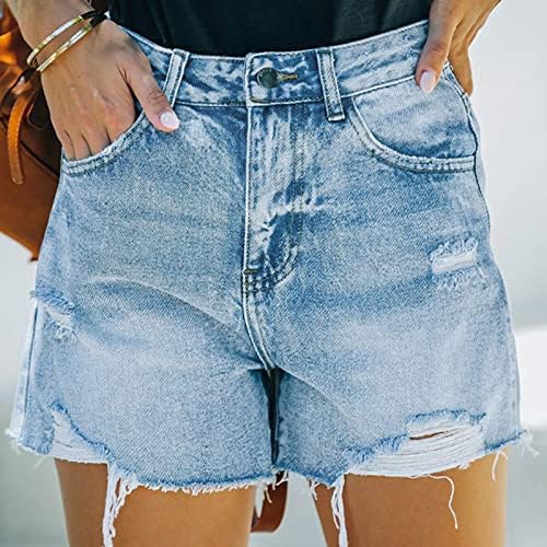 מכנסיים קצרים במותניים גבוהות של נשים קצרות קיץ מזדמן צבע מוצק נקרע במצוקה נמתחת בכל התאמה של ג'ין מכנסיים חמים