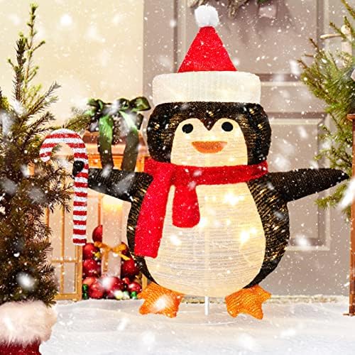 2.3 רגל מוארים קופצים קופצים לחג המולד של פינגווין, 40 LED מדליקים פינגווין לחג המולד מתקפל, ניתן לשימוש