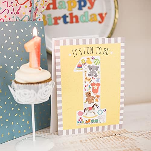 ביטויים זעירים כרטיס יום הולדת 1 לילד או ילדה עם מעטפה 5 איקס 7