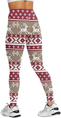 מכנסי יוגה לחג המולד של ZDFER לנשים מותניים גבוהים איילים איילים שלג הדפסים חותלות בקרת בטן אימון