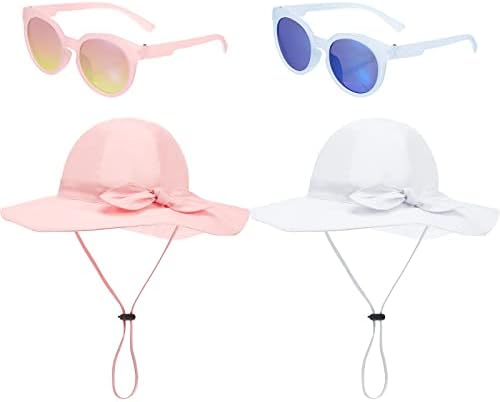 4 יח 'כובע שמש תינוקת ומשקפי שמש מוגנים מקוטבים כובע חוף מתכוונן חיצוני עם שטח רחב לבנות בנות פעוטות