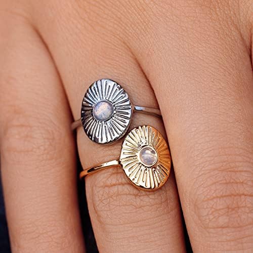 טבעת פורה וידה טבעת קרן שמש בציפוי כסף או זהב-טבעת בעבודת יד עם אבן אופל זכוכית, בסיס פליז עם רודיום
