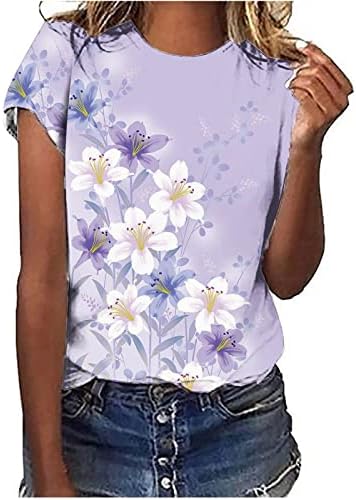 חולצות פרחים נשים צוות צוואר צוואר קיץ צמרות חמודות שרוול קצר טיזות בסיסיות