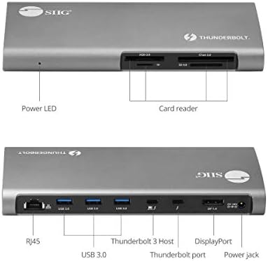 SIIG Thunderbolt 3 מזח למחשב נייד - קורא כרטיסי XQD/SD/CFAST/TF, טעינה של 60W PD, DisplayPort 1.4,