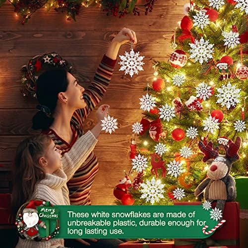 46 יחידות לבן גליטר פתית שלג קישוטי שונים גודל פלסטיק עץ חג המולד קישוטי עם כסף חבל לחורף הפלאות חלון דלת אבזרים