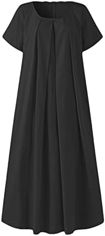 HCJKDU פלוס שמלות בגודל לנשים 2023 U צוואר שרוול קצר צבע אחיד שמלת מקסי שמלה מזדמנת שמלה ארוכה אלגנטית