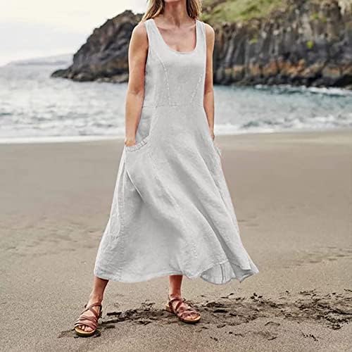 שמלות חוף נוקמופו לנשים קיץ מזדמן, קיץ נשים 2022 כותנה מוצקה של אופנה מזדמנת ושמלת שרוול קצר