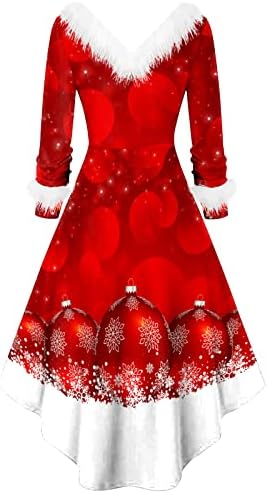 אופנה לנשים חג המולד קטיפה עם שרוולים ארוכי-שרוולים ארוכי צוואר V שמלות סוודר שמלות סוודר פלוס גודל