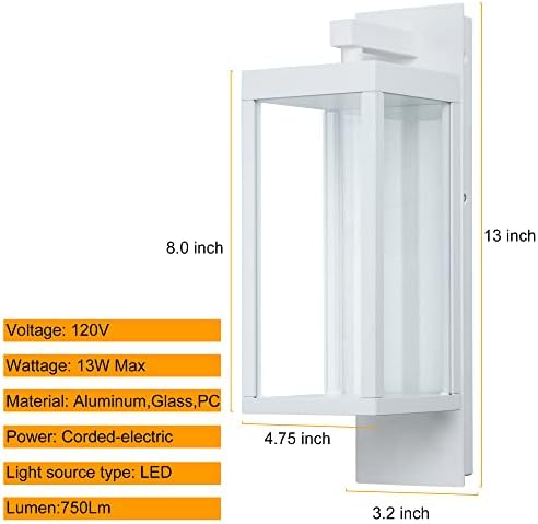 קיר חיצוני פנס חיצוני LED LED אור מרפסת קדמית לבנה לבית מוסך IP54 עמיד למים חיצוני מתקן קיר