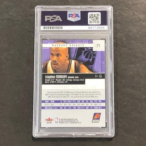 2003-04 חלון ראווה של Fleer 71 Stephon Marbury Card חתום Auto PSA Slabbed Suns - כדורסל קלפי טירון