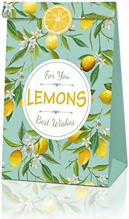 Cosfan 12 חבילות לימון ירוק להוואי שקיות מסיבות, שקיות נייר מגניבות בקיץ, שקיות מתנה יצירתיות של לימון,