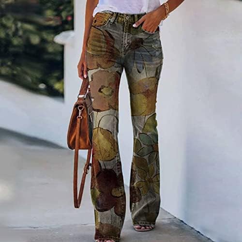 מכנסי ג'ינס תחתון של נשים בפלוס פלוס מכנסי ג'ינס פרחוניים קלאסיים בעלי המותניים בגודל