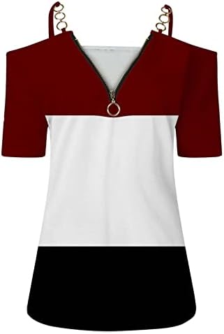 2023 חולצות נשים לבוש שרוול קצר מזדמן שרוול V צוואר Zip Up חולצות צבע טוניקה טוניקה למעלה סקסית מהכתף.