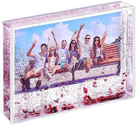 מסגרת תמונה נצנצים של קינגהו מסגרות צילום אקריליות נוזליות חמודות לחברים משפחתיים מתנות, הרכבה לתמונה בגודל 4x6