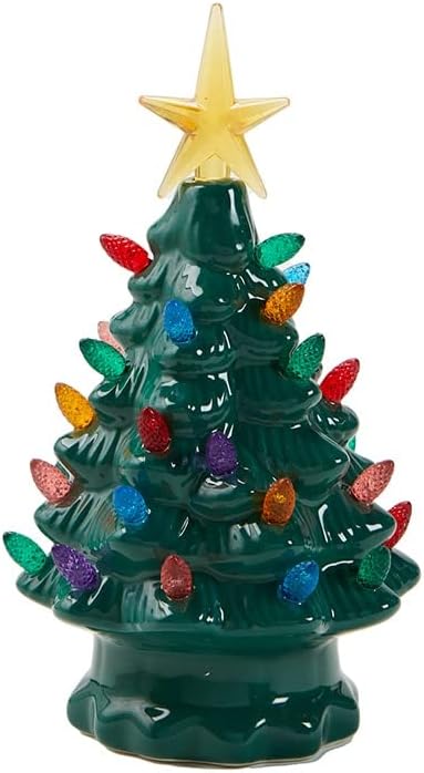 אוסף האגמים רטרו רטרו רב -צבעוני מואר קרמיקה קרמיקה עץ חג המולד, קטן