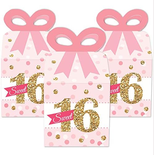 נקודה גדולה של אושר מתוקה 16 - קופסאות מתנה מרובעות לטובה - קופסאות קשת מסיבת יום הולדת 16 - סט של 12