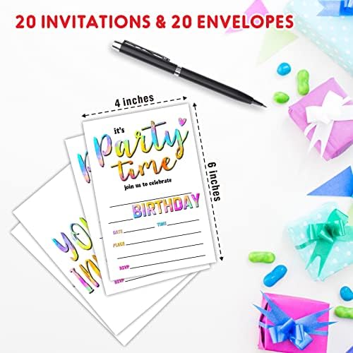 הזמנות ליום הולדת Awsice, כרטיסי הזמנה למילוי דו צדדי למסיבת יום הולדת ， בנים, בנות, ילדים, נער, 20 הזמנות