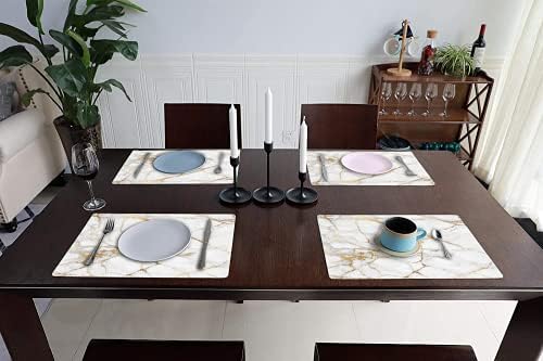 מפיות לשולחן אוכל סט של 4 מפיות שיש גרייס לבנות רחיץ מחצלות שולחן סביבתיות דקות לניקוי קל לארוחת ערב למטבח