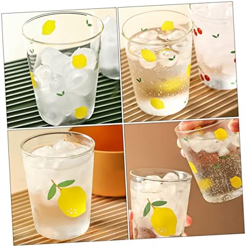 Bestonzon 2 PCS כוס זכוכית בסגנון תה לכלי זכוכית טריים ויין מודפס לימון מים עדינים מיץ קוקטייל מיץ