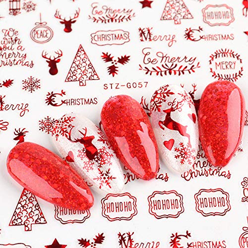 3ד חג המולד נייל אמנות מדבקות לנשים 8 גיליונות אדום דביק מדבקות עיצוב אביזרי סנטה קלאוס איש שלג פתית שלג