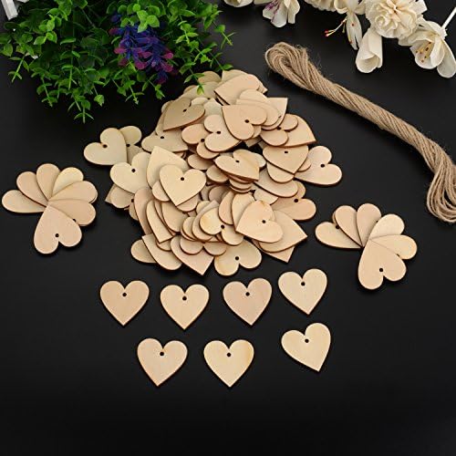 אאוטוס100 חתיכות לבבות עץ ריק לבבות עץ קישוטים 40 ממ עם 1 רול 10 מטר חוט טבעי לחתונה אמנות מלאכת